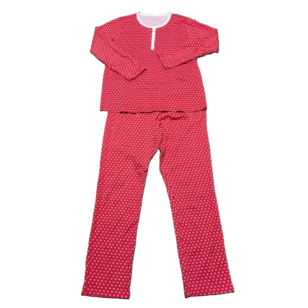 Roller Rabbit Womens M Hearts Two Piece Pajama Set Cotton Preppy Pants Henley